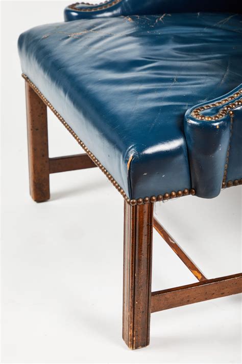 Antique Blue Leather Wingback Chair For Sale At 1stdibs Blue Leather