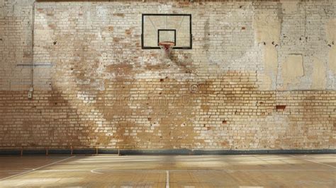 Vintage Basketball Court With Brick Wall Generative AI Stock Image