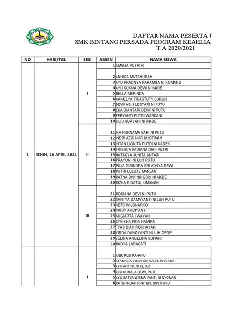 Jadwal Ukk 2021 Tbn Dps 1 Pdf