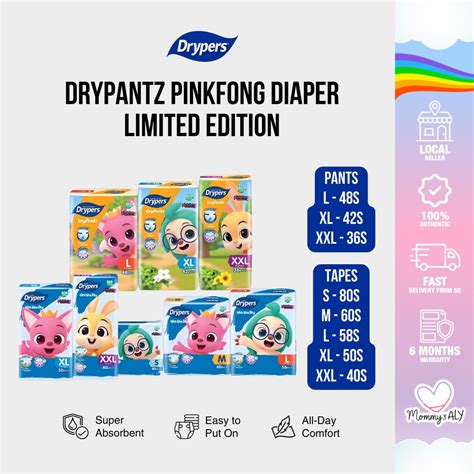 Drypers Pinkfong Drypantz Pants And Wee Wee Dry Tape Diaper S M L XL