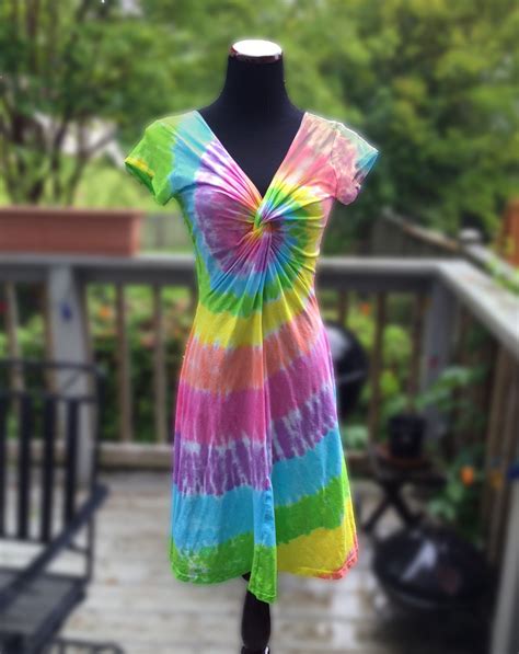 Tie Dye Pastel Rainbow Twist Front Dress With Short Sleeves