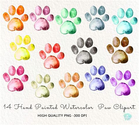 Watercolor Paw Print Clipart,cat & Dog Paw,hand Painted Paw Icon,paw ...