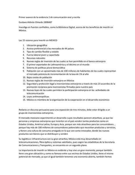 Primer avance de la evidencia 2 de comunicación oral y escrita Las 15