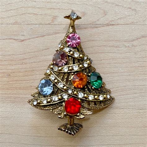 Vintage Hollycraft Signed Christmas Tree Brooch Pin Gem