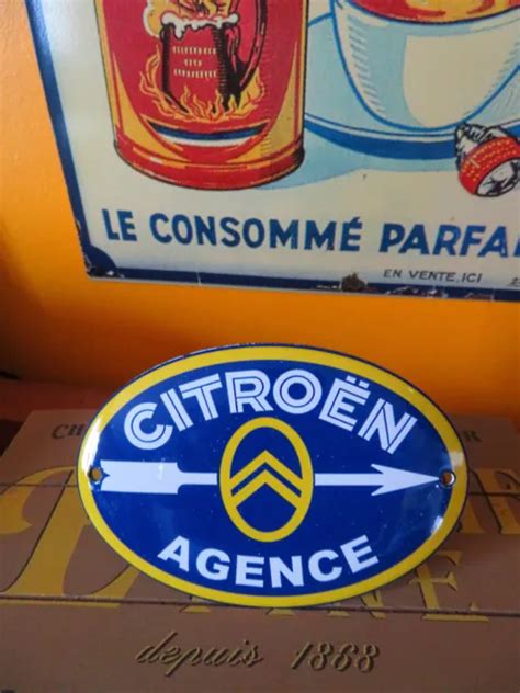 PLAQUE ÉMAILLÉE BOMBÉE CITROEN AGENCE 8x12 cm GARAGE automobile