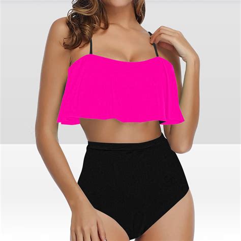 Dihao Bikini Set For Women Clearance Plus Size Women S Ruffled Bikini High Waisted Swimsuit Set