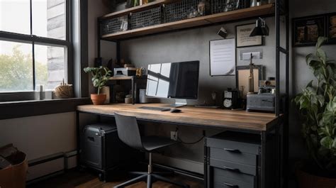 Premium Photo Interior Deisgn Of Home Office In Industrial Style With