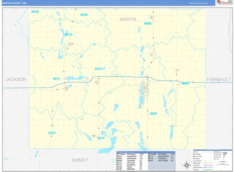 Martin County, MN Zip Code Wall Map Basic Style by MarketMAPS ...