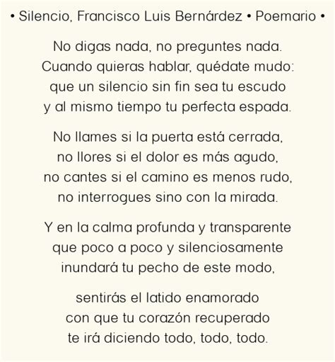 Silencio Francisco Luis Bern Rdez Poema Original