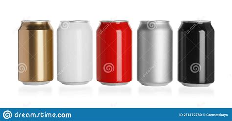 Conjunto De Latas De Aluminio Con Bebidas Sobre Fondo Blanco Foto De