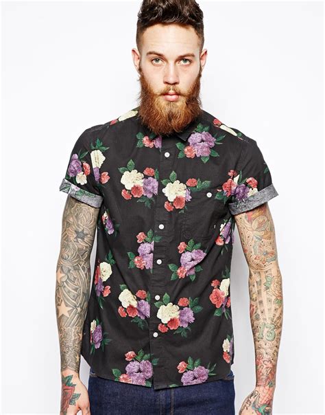 Lyst Asos Shirt In Short Sleeve With Floral Print In Black For Men