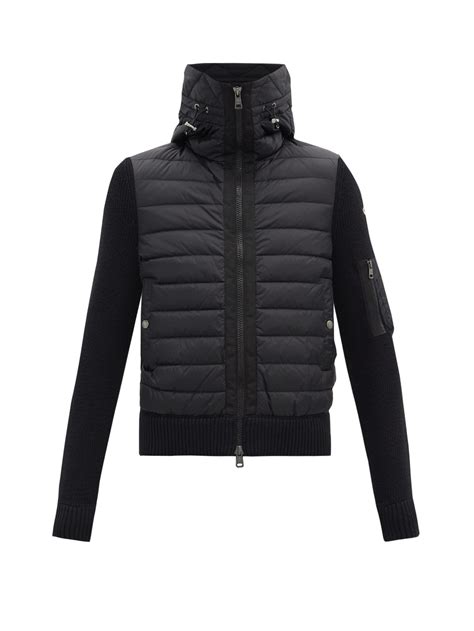 Moncler Down Quilted Wool Blend Hooded Cardigan In Black For Men Lyst