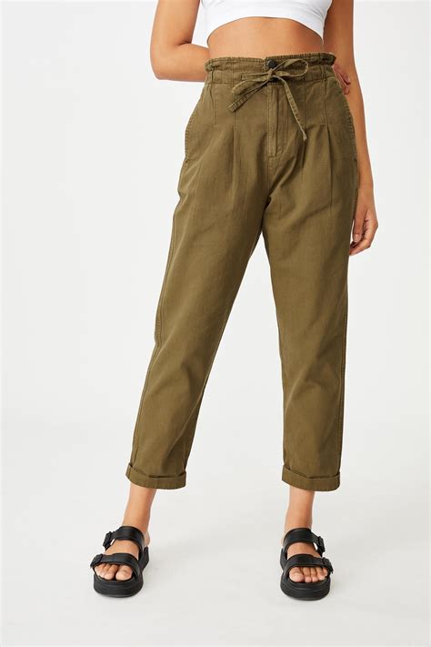 Paperbag Pant Dark Olive Cotton On Trousers