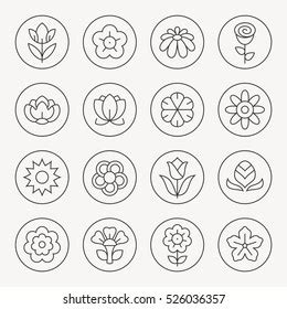 Flowers Thin Line Icon Set Stock Vector Royalty Free 526036357