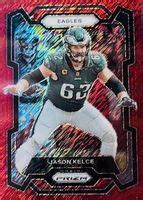 Jason Kelce 2023 Prizm 245 Red Shimmer 35 Price Guide Sports Card