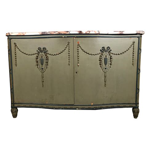 Buffet Bas Deux Portes De Style Louis Xvi En Bois Laqu Gris Vert Et