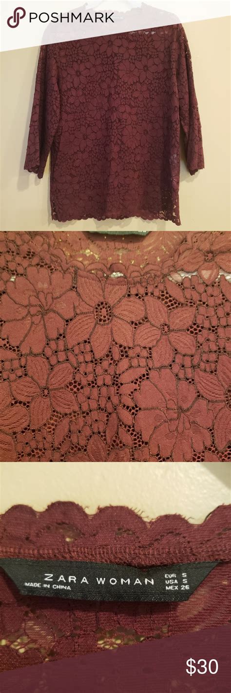 Zara Woman Maroon Laser Cut Lace Blouse Lace Blouse Zara Women Zara