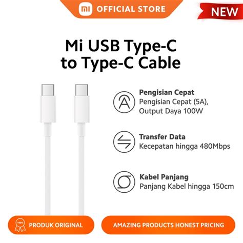 Jual Xiaomi Mi USB Type C To Type C Cable 150cm Mendukung Arus 5A