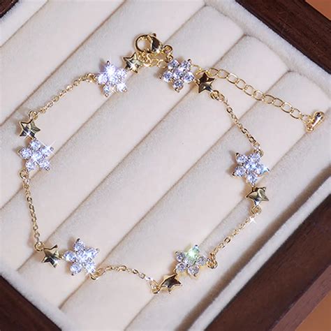 New Korean Luxury Crystal Flower Cubic Zirconia Pendant Bracelet For