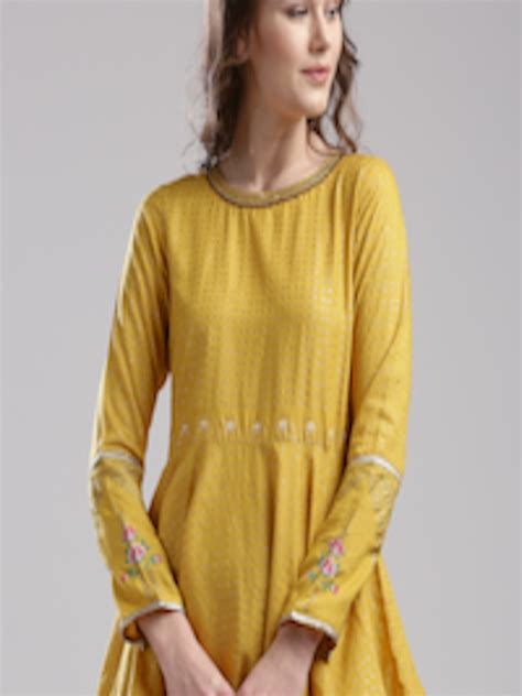 Buy W Women Mustard Yellow Printed A Line Top Tops For Women 2289514