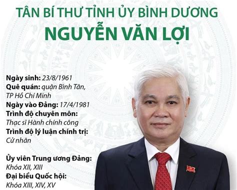 Infographics Tân Bí thư Tỉnh ủy Bình Dương Nguyễn Văn Lợi Vietnam