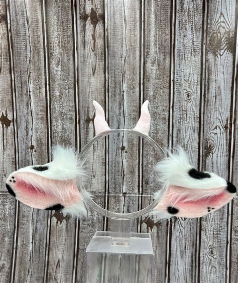 Fluffy Cow Ears With Horns Faux Fur Cow Cosplay Costume Ears Halloween Cow Ears With Resin Horns ...