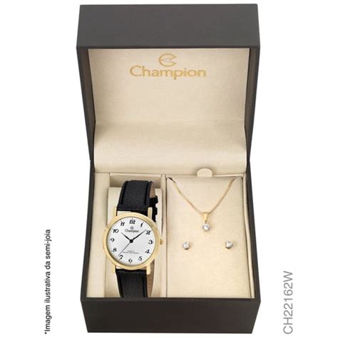 Kit Relógio Champion Feminino Pulseira Couro CH22162W Shopee Brasil