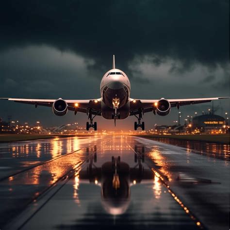 Premium AI Image | Airplane on the runway at night Concept of travel ...