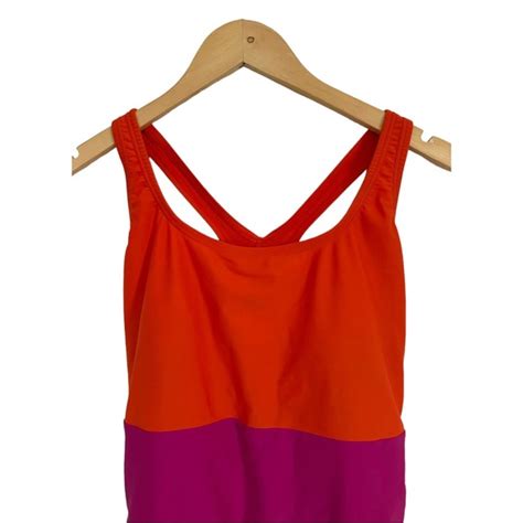 Speedo Swim Speedo Ultraback One Piece Swimsuit Color Block Spicy Orange Pink Black Size Xl