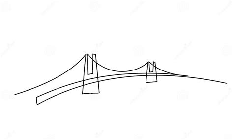 Giant Bridge Over River Continuous One Line Drawing Design Stock