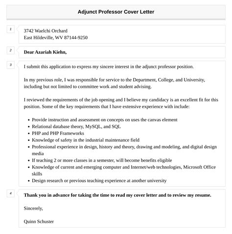 Adjunct Professor Cover Letter Velvet Jobs