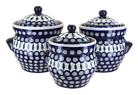 Blue Rose Polish Pottery Peacock Large Canister Set 1 Kroger