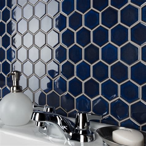 Tribeca Hex Glossy Cobalt In X In Porcelain Mosaic