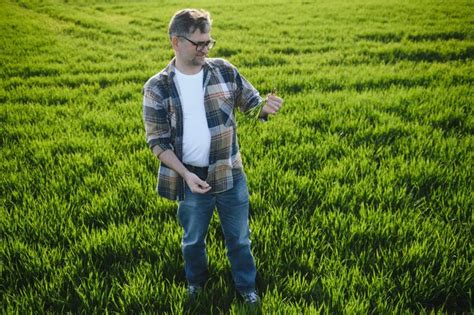 Retrato De Agr Nomo Agricultor Senior En Campo De Trigo Exitosa