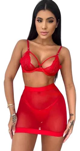 Conjunto Lingerie Tule Aro Saia Sexy 3 Peças Fantasia MercadoLivre