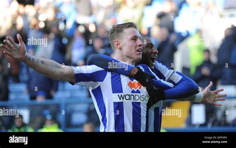 Sheffield Wednesdays Connor Wickham Left Celebrates With Reda