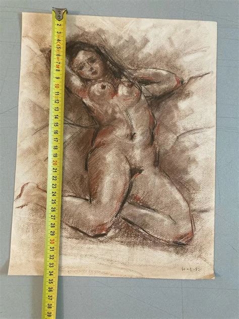 Contemporary Drawing Charcoal Nude Woman Bed Erotic Paper Workshop 1980 Nude