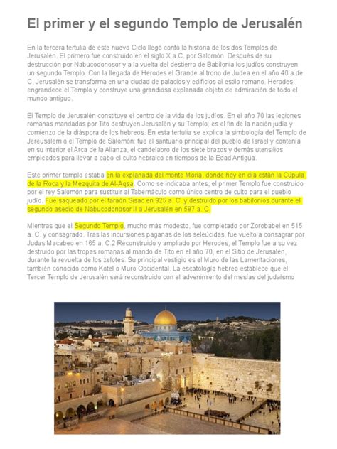 El Primer Y El Segundo Templo De Jerusalén Pdf Templo En Jerusalén