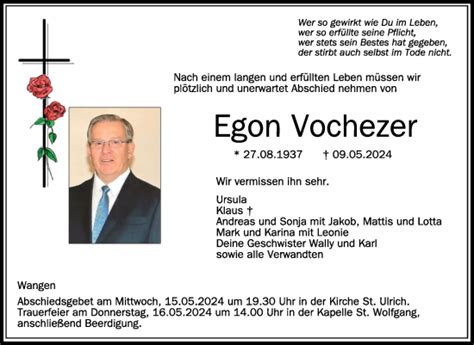 Traueranzeigen Von Egon Vochezer Schwaebische De Trauerportal