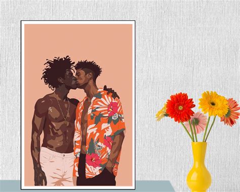 Black Gay Men Kissing Black Gay Art Canvas Print African American Gay Black Men Wall Art Boho