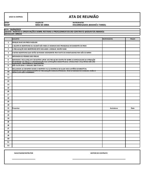 Ata Da Reuniao - Modelo de Ata de Reuniao | Download grátis PDF | Gestão de recursos humanos