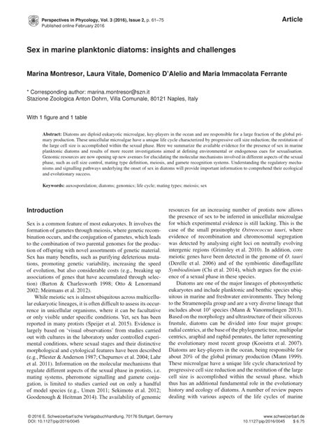 PDF Sex In Marine Planktonic Diatoms Insights And Challenges