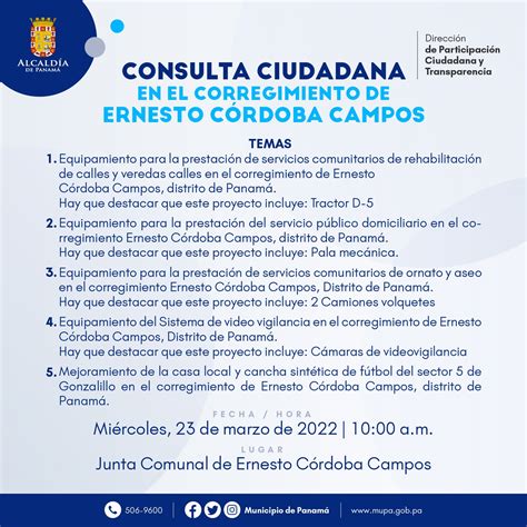 Consulta Ciudadana Ernesto Córdobas Camp Participación Ciudadana MUPA