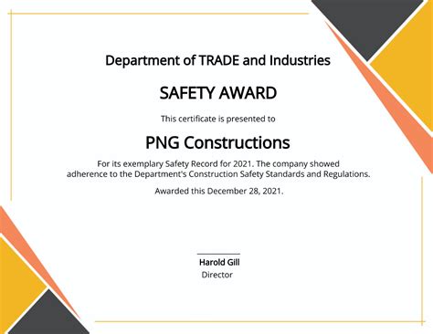 Safety Award Certificate Template Edit Online And Download Example