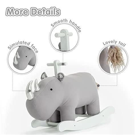 Baby Rocking Horse, Grey Rhino Baby Plush Rocker Toys,Kids Wooden ...