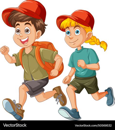 Two cartoon kids running with happy expressions Vector Image