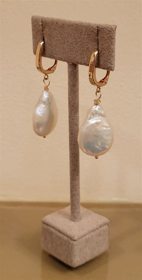 Large Baroque Cultured Freshwater Pearl Drop Earrings 14k Ebay