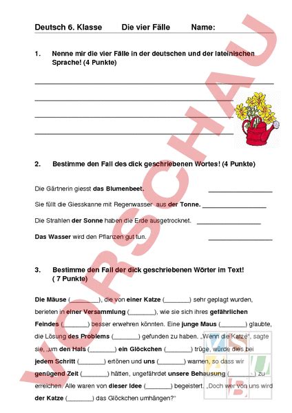 Arbeitsblatt 4 Fälle Deutsch Grammatik