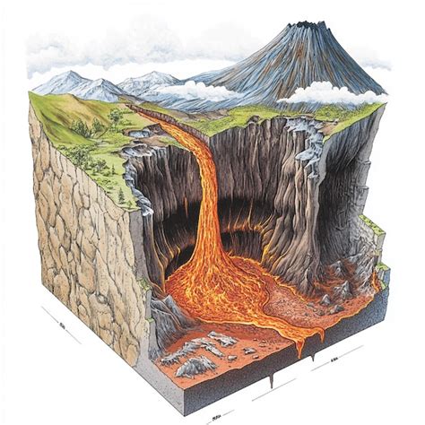 A diagram of a volcanos internal structure highlighting the magma ...