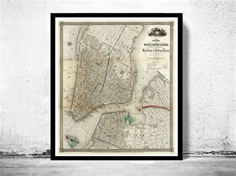 Old Map Of New York And Brooklyn 1840 Manhattan Vintage Map Vintage